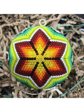 Mexican Huichol Hand Beaded Flower Christmas Spher